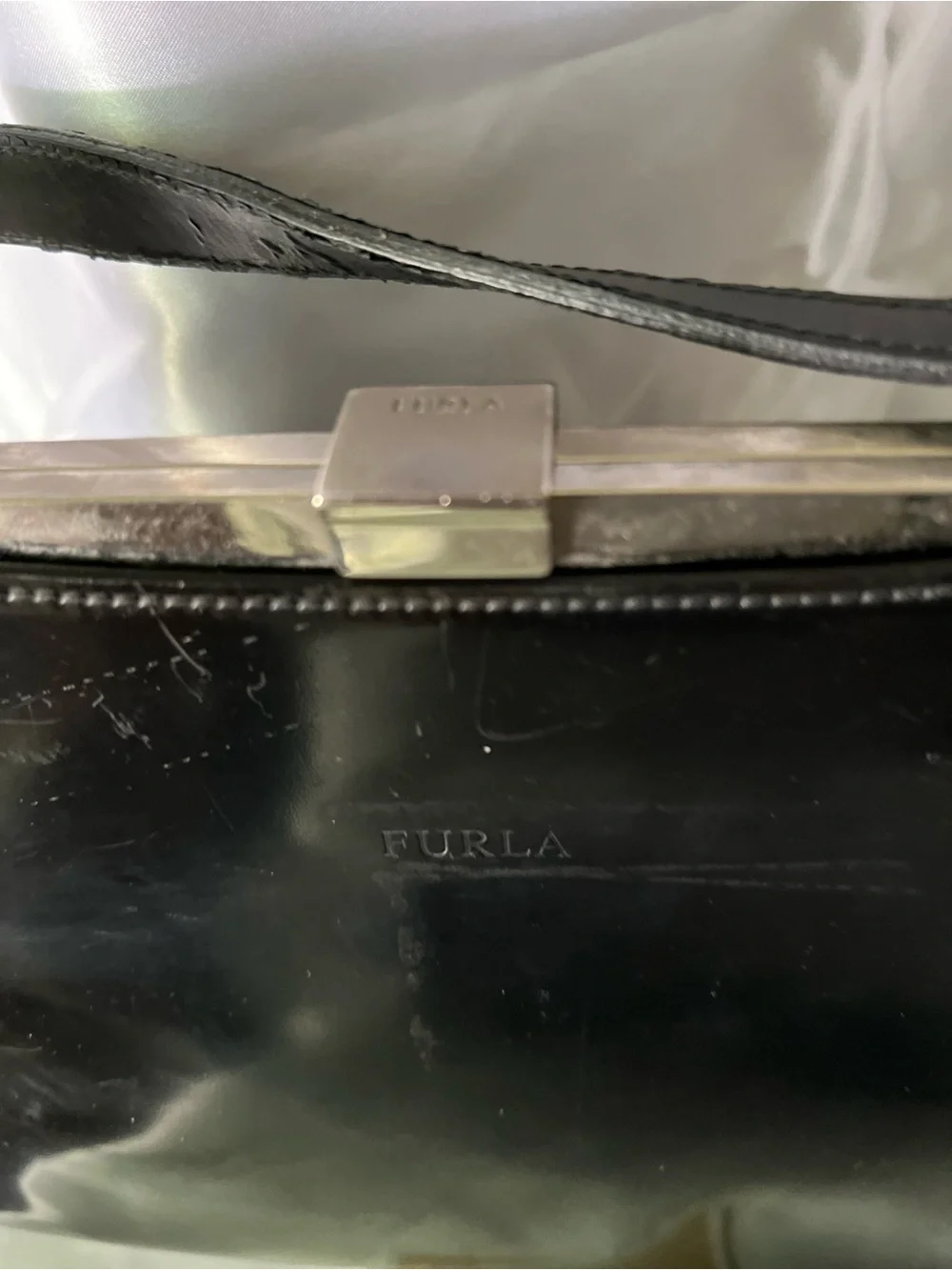 Furla Black Satchel - Patent Leather Finish